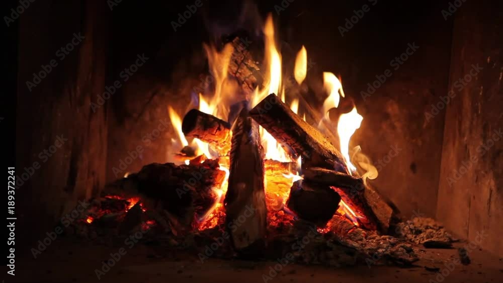 fire burning in fireplace house
