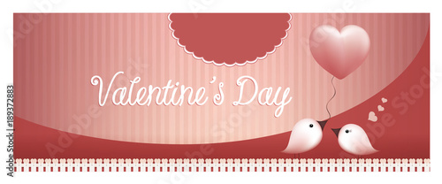 Web banner valentine's day. Romantica illustrazione con due uccellini innamorati. Greeting. Card decorazione. Concept love. Wallpaper