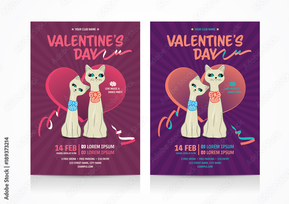 Valentine's day flyers. Vector illustration.