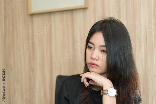 Close up sad beautiful asian woman Disappointed by love,Thailand people heartbreak concept,Lonely girl sadness photo