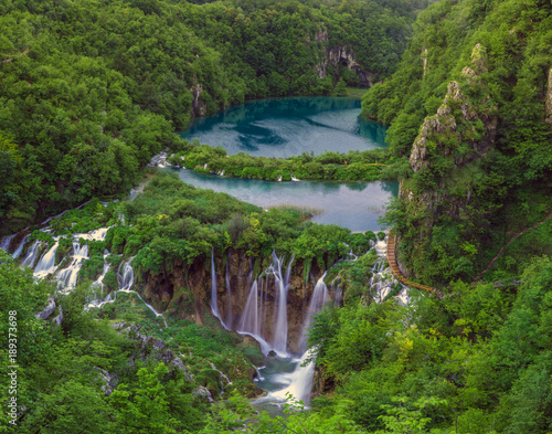 view of the most famous waterfalls in Plitvice national park  Croatia