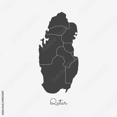 Qatar region map: grey outline on white background. Detailed map of Qatar regions. Vector illustration.