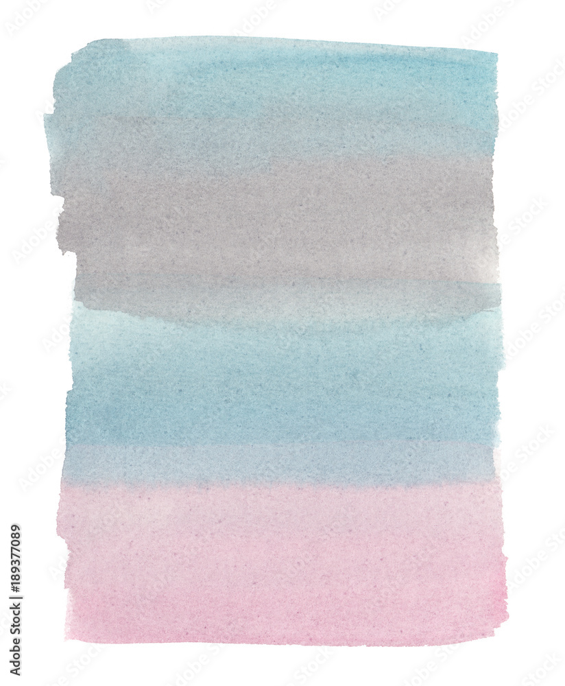 Grey, pink and blue pastel vertical gradient backdrop painted in watercolor  on clean white background Stock Illustration