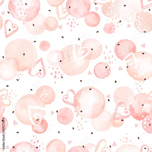 Tapety Tekstura wektor akwarela Aquarelle koła w słodkich różowych kolorach. Wzór. Akwarela koła z suchym pędzlem serca na białym tle.