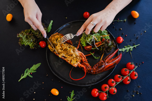 Photos tasting restaurant stuffed lobster dish concept