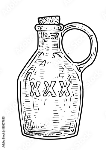 Bottle of rum illustration, drawing, engraving, ink, line art, vector