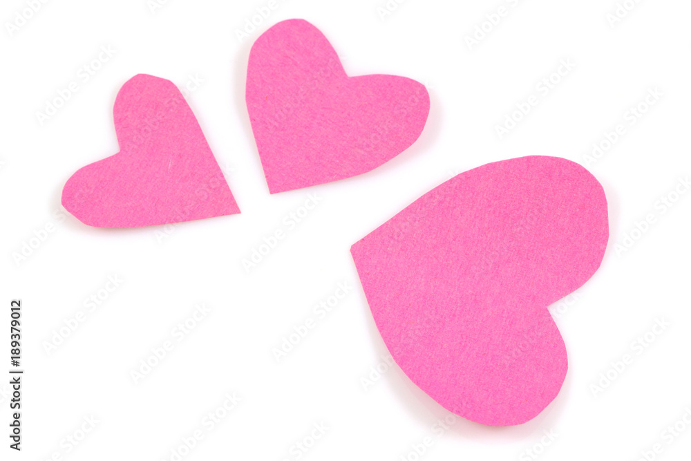 Pink paper hearts isolated on white background, paper hearts, Valentine's day, symbol of love with copy space & clipping path. Pink paper hearts isolated on white background, paper hearts, Valentine's day, symbol of love with copy space & clipping path.