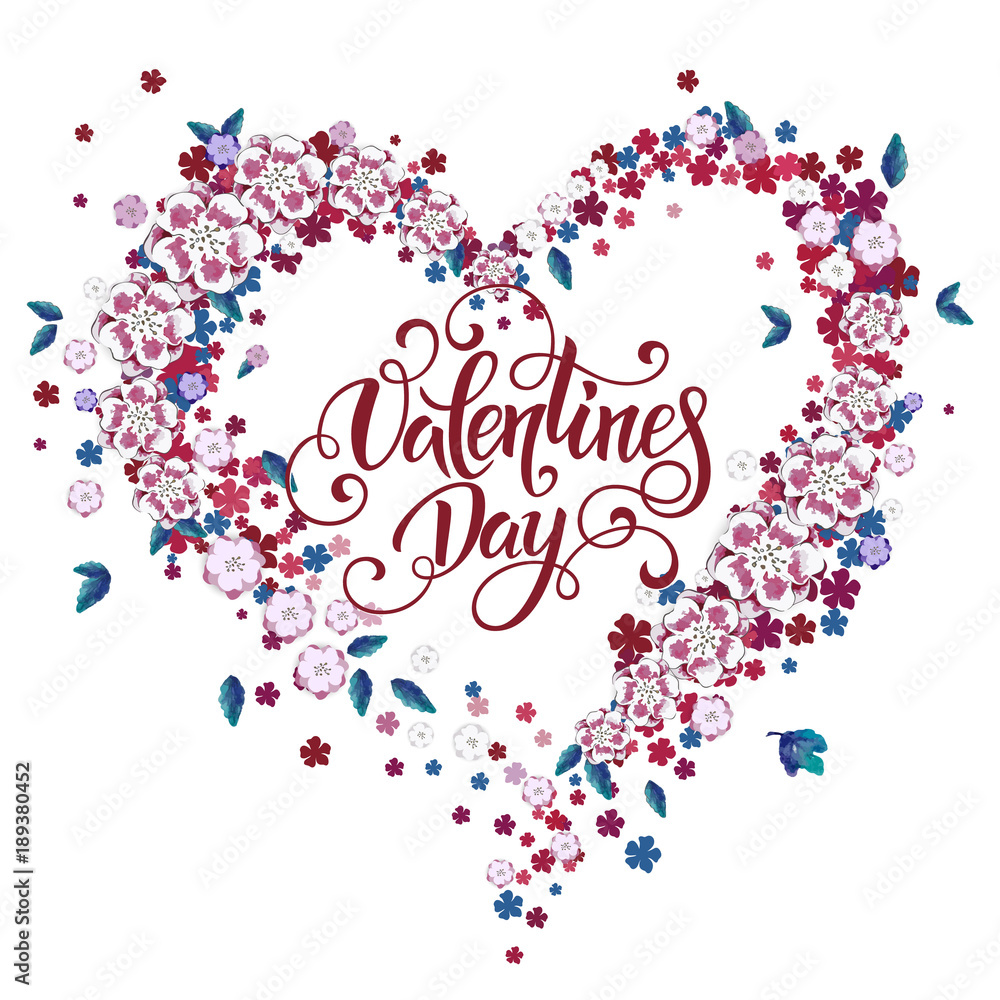 Beautiful floral heart with lettering. Valentine card. Vector illustration EPS10
