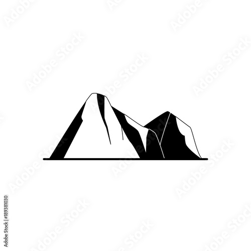 Mountain peaks silhouette icon in flat style
