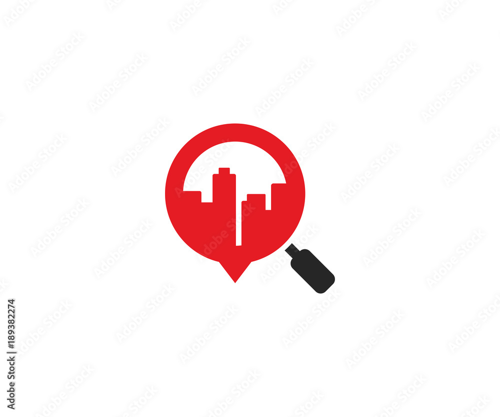 City in a magnifying glass logo template. Skyscrapers and magnifier vector design. Search symbol illustration City in a magnifying glass logo template. Skyscrapers and magnifier vector design. Search symbol illustration