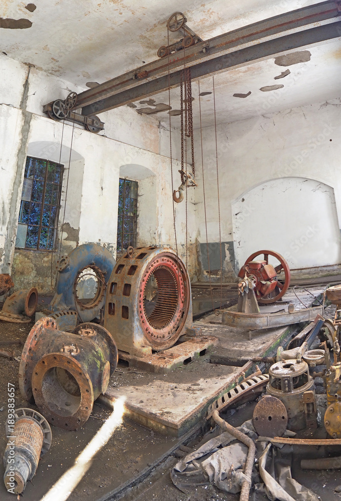 The interior of an abandoned hydroelectric plant