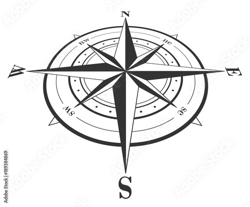 Compass rose isolated on white. Raster illustration.