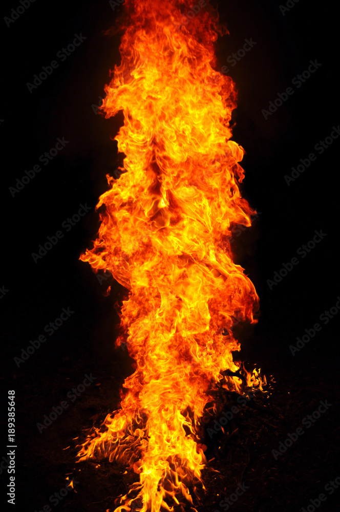 Bright flame of a bonfire