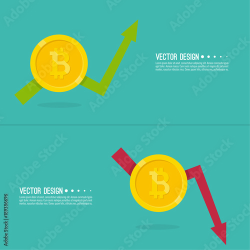 Exchange graphs indicating growth and a drop in prices and profits. Crypto currency Bitcoin internet virtual money. Vector illustration of  bitcoin digital cryptocurrency.