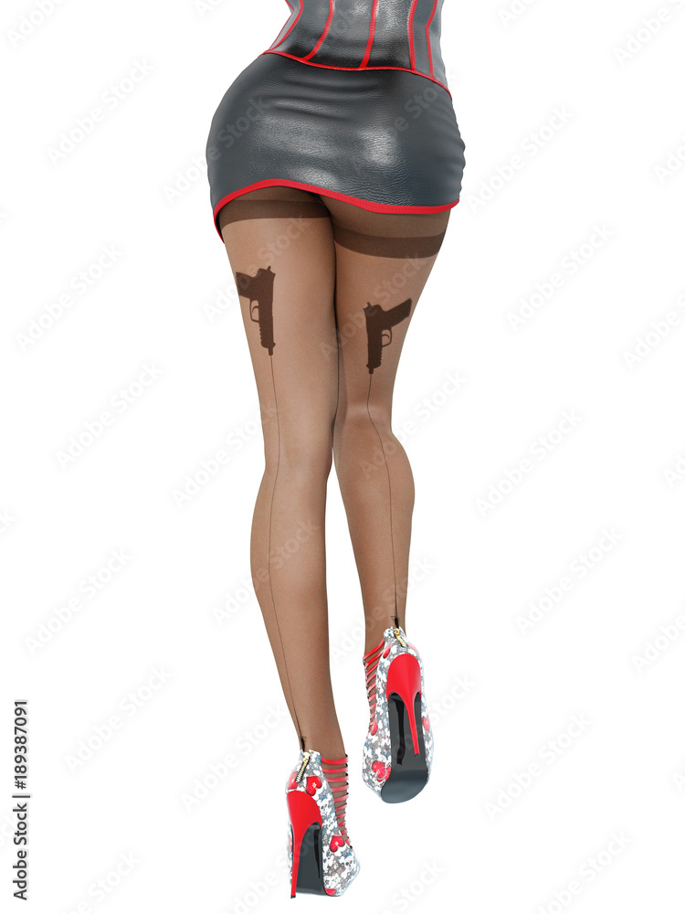 Woman detective.Dark nylon tights with 