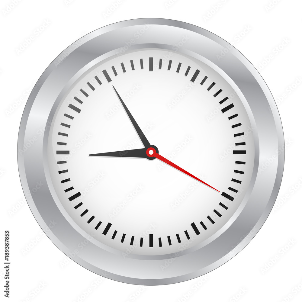 Round metal office clock on white, stock vector illustration Round metal office clock on white, stock vector illustration
