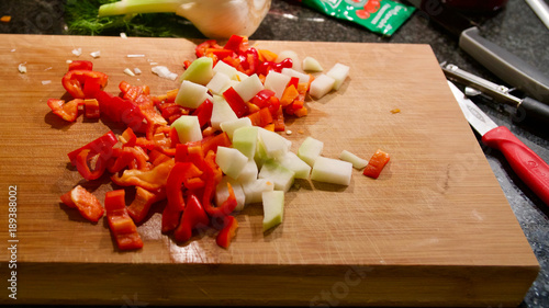 Shot of a cooking session where vegetables were chopped.