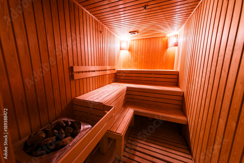 The sauna is made of mahogany.