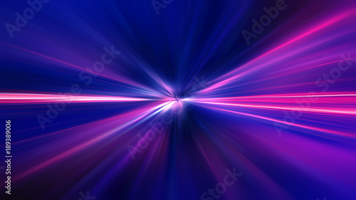 Acceleration speed motion on night road. Light and stripes moving fast over dark background. Abstract colorful Illustration.