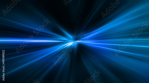 Acceleration speed motion on night road. Light and stripes moving fast over dark background. Abstract colorful Illustration. photo