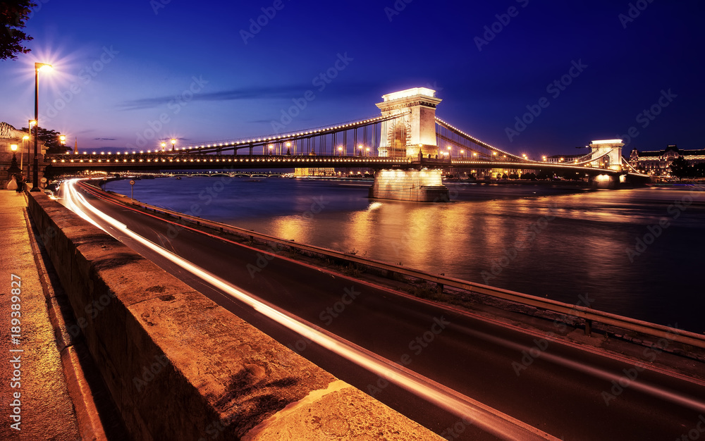 Fototapeta premium Chain bridge Budapest, Hungary at night
