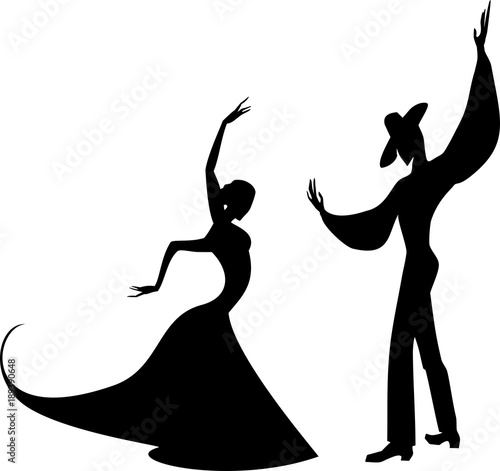 Stylized silhouettes of female and male flamenco dancers
