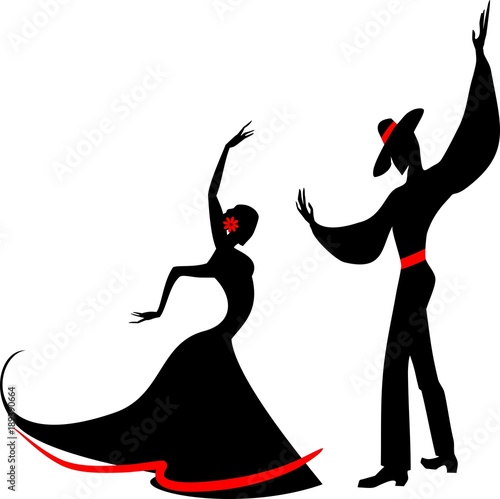 Stylized silhouettes of female and male flamenco dancers
