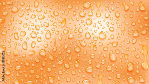 Background of water drops of different shapes with shadows in light orange colors