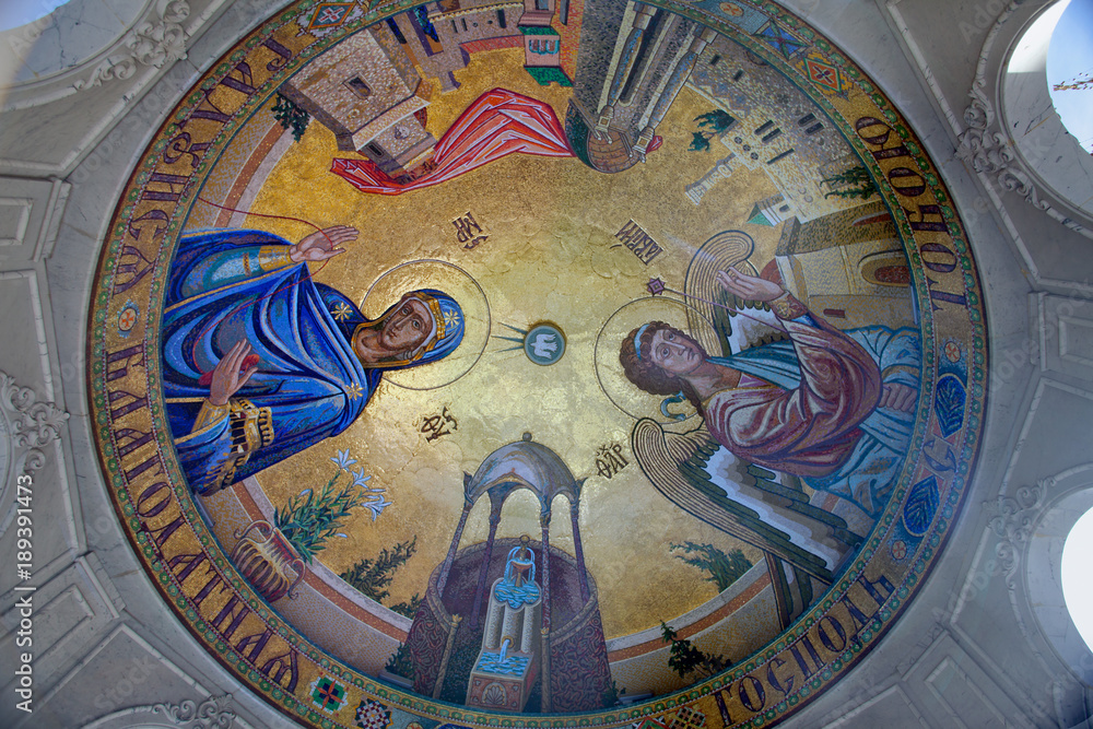 Religious painting inside a ciborium of Epiphany Cathedral. Gorlovka, Ukraine
