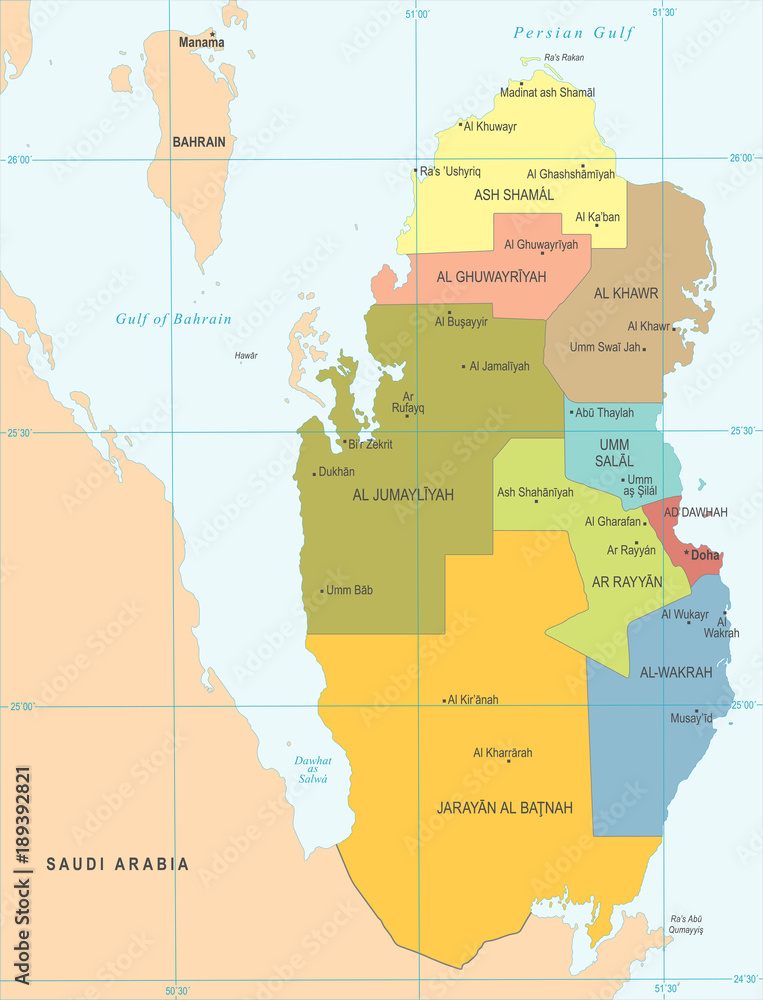 Obraz premium Qatar Map - Detailed Vector Illustration