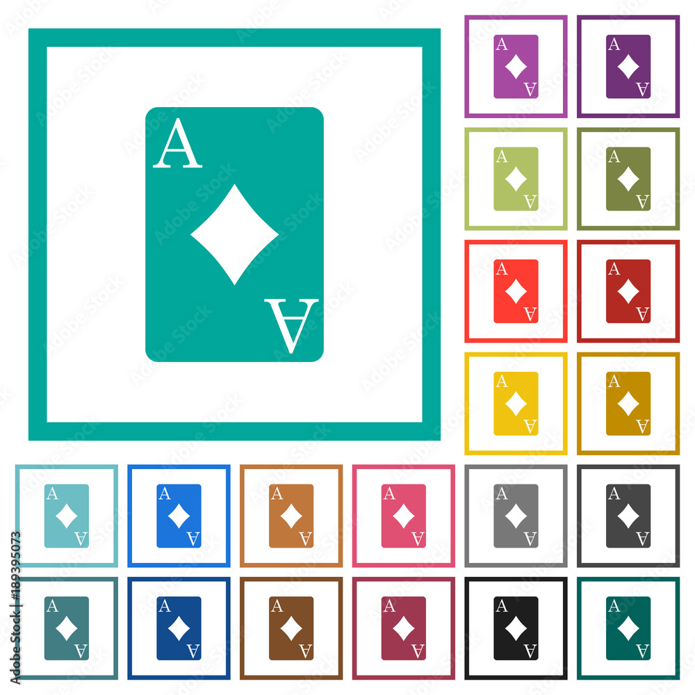 Ace of diamonds card flat color icons with quadrant frames Ace of diamonds card flat color icons with quadrant frames
