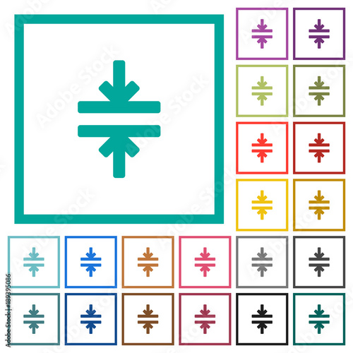 Horizontal merge tool flat color icons with quadrant frames