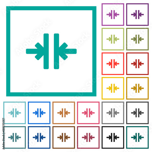 Vertical merge tool flat color icons with quadrant frames