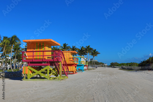The lifeguard stations on Miami Beach, Florida are are indicative of the vibrant, art deco style of south beach.