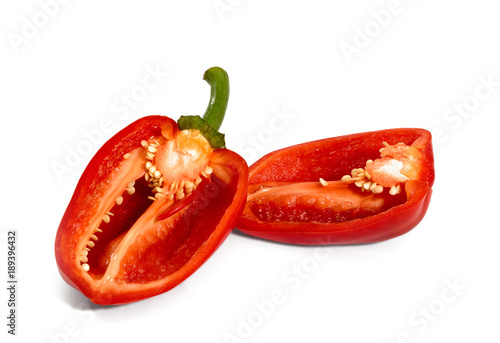 Sliced ​​red pepper, isolated on white background.