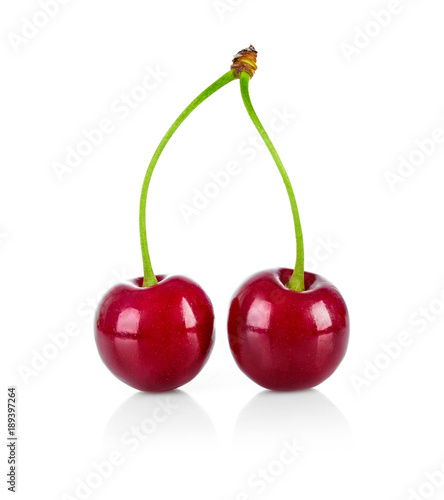 Fresh berry cherry at branch healthy food fruit, isolated