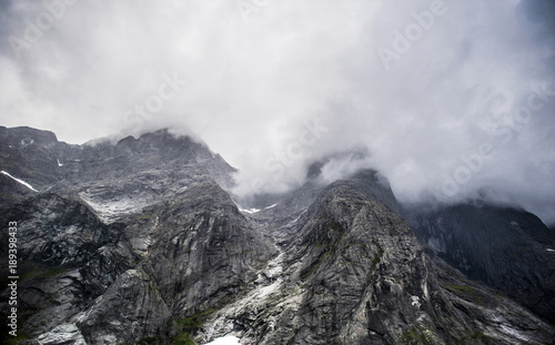 Mountains of Norway in fog and clouds
