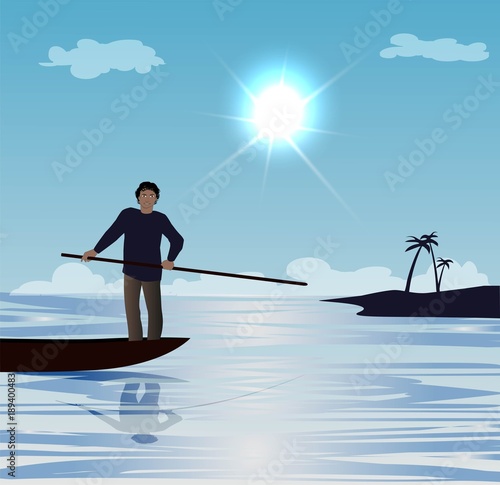 illustrazione vettoriale di uomo su piccola barca
