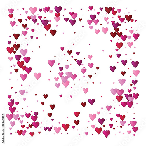Valentines Day Vector Confetti Border. Falling Down Petals  Showering Pink  Red Hearts. Wide Valentines Day Background  Celebration Hearts Garland Rose Romantic Wedding Frame  Border  Banner Design