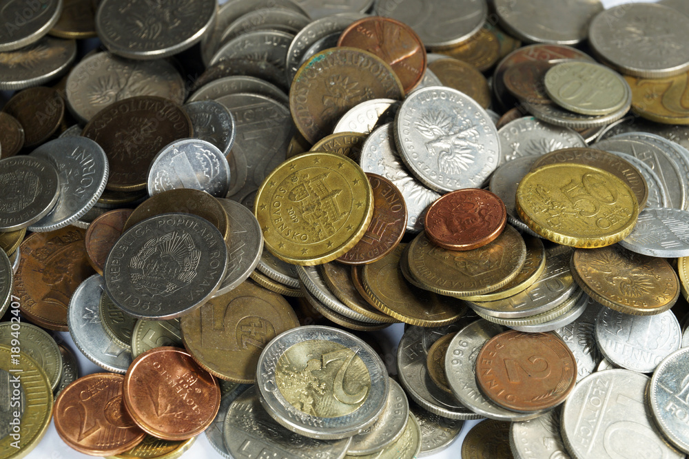 Coins from various years, of different value and also without value Coins from various years, of different value and also without value