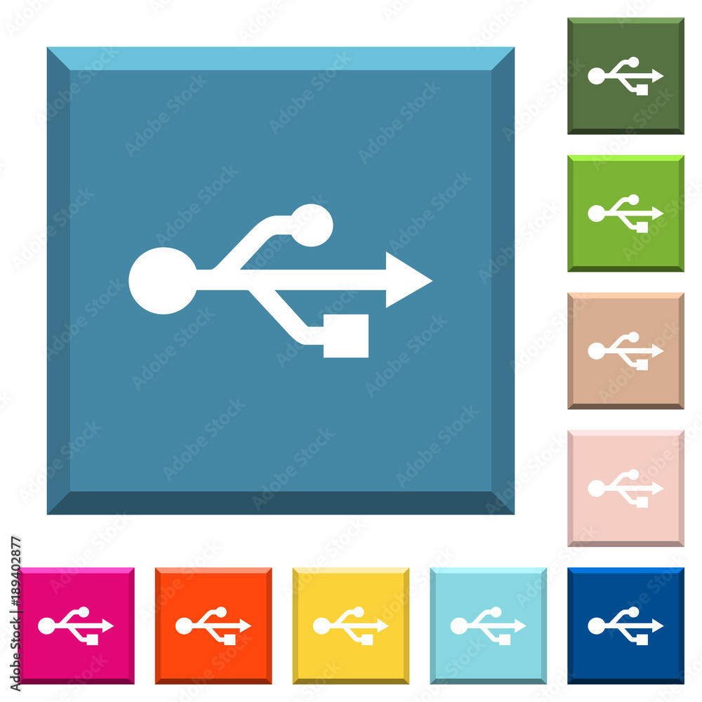 USB connection white icons on edged square buttons USB connection white icons on edged square buttons