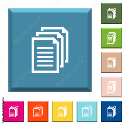 Multiple documents white icons on edged square buttons