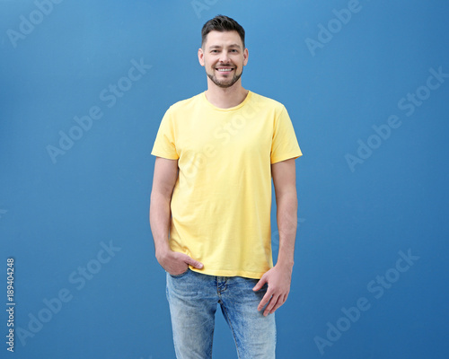 Young man in t-shirt on col...