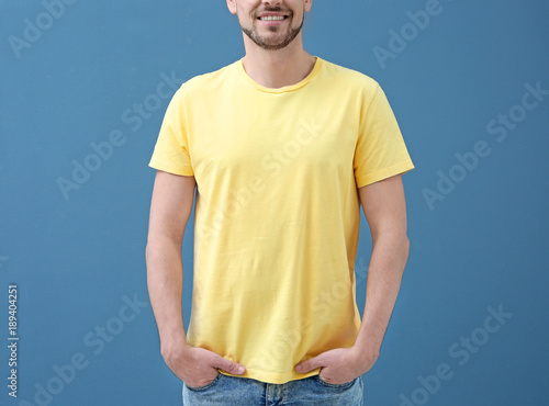 Young man in t-shirt on col...