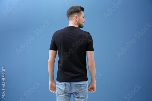 Young man in black t-shirt ...