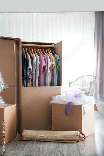 Wardrobe boxes with clothes...