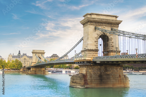 Beautiful view of the Chain Bridge over the Danube in Budapest, Hungary