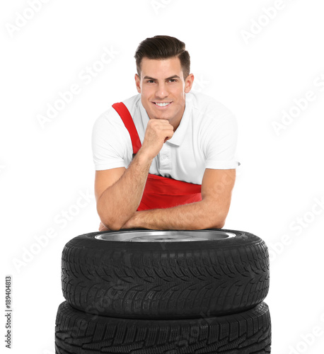 Young mechanic in uniform w...