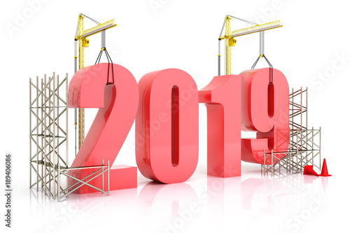 Year 2019 growth, building, improvement in business or in general concept in the year 2019, 3d rendering on a white background
