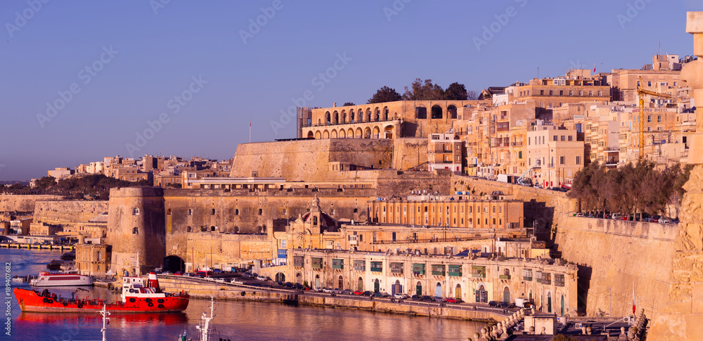 Malta Valletta, early morning, Lascaris Battery, Barrakka Gardens XXL Panorama